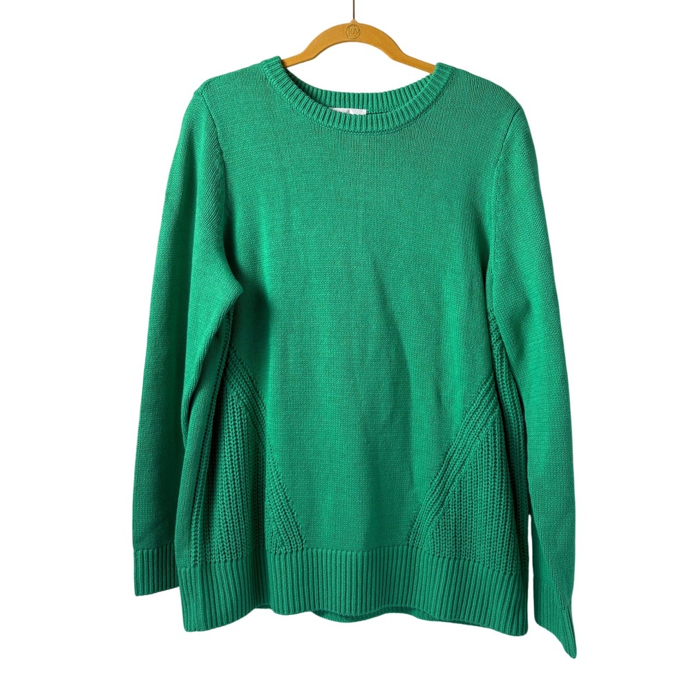 Belle by Kim Gravel Sweater Size XL Green Shaker Knit Crew Neck Pullover A674069